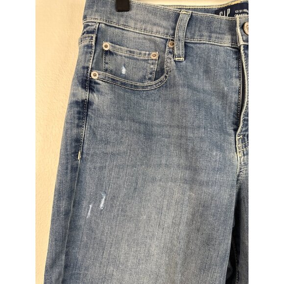 NWT Gap Denim Classic Straight Leg Jeans Regular Light Wash Distressed Look 12/3 - Picture 5 of 13